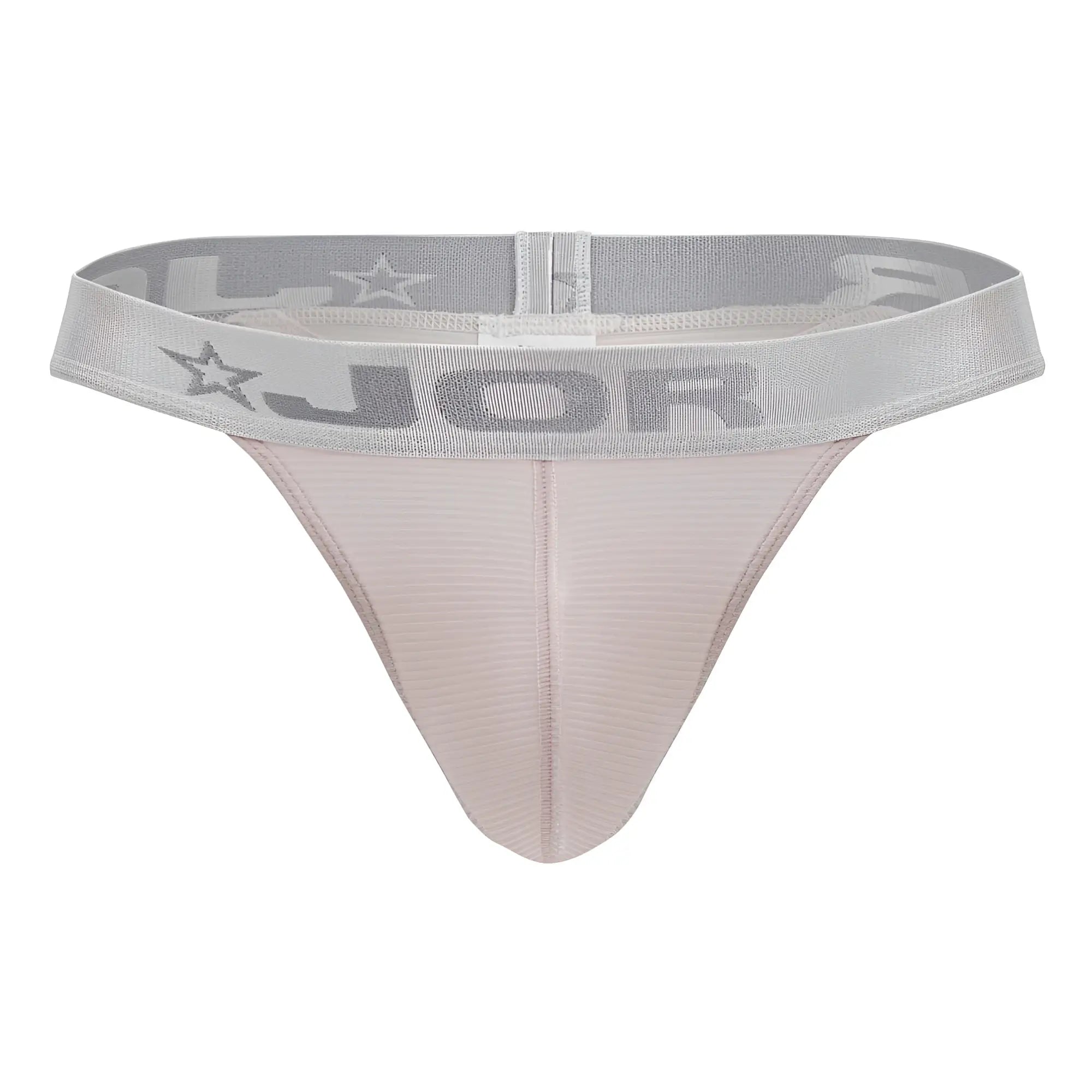 Light pink textured fabric thong with gray jor elastic waistband and star logos, model 2253 bright thongs color pink