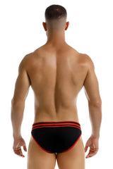Black jor 2255 rush bikini briefs with bold red trim and three horizontal stripes on the waistband