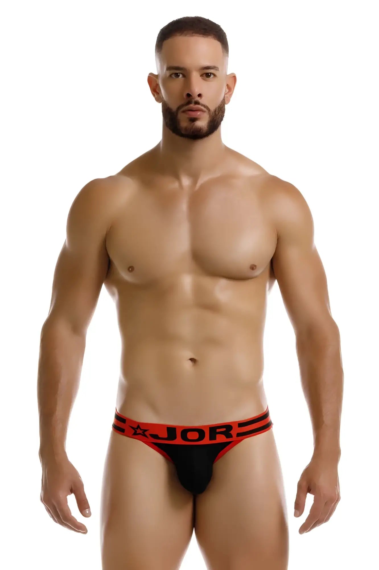 Black jor 2255 rush bikini briefs with red trim and star logo designed for comfortable everyday wear