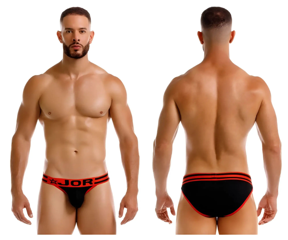 Black and red jor 2255 rush bikini briefs with bold stripe design in comfortable stretch fabric