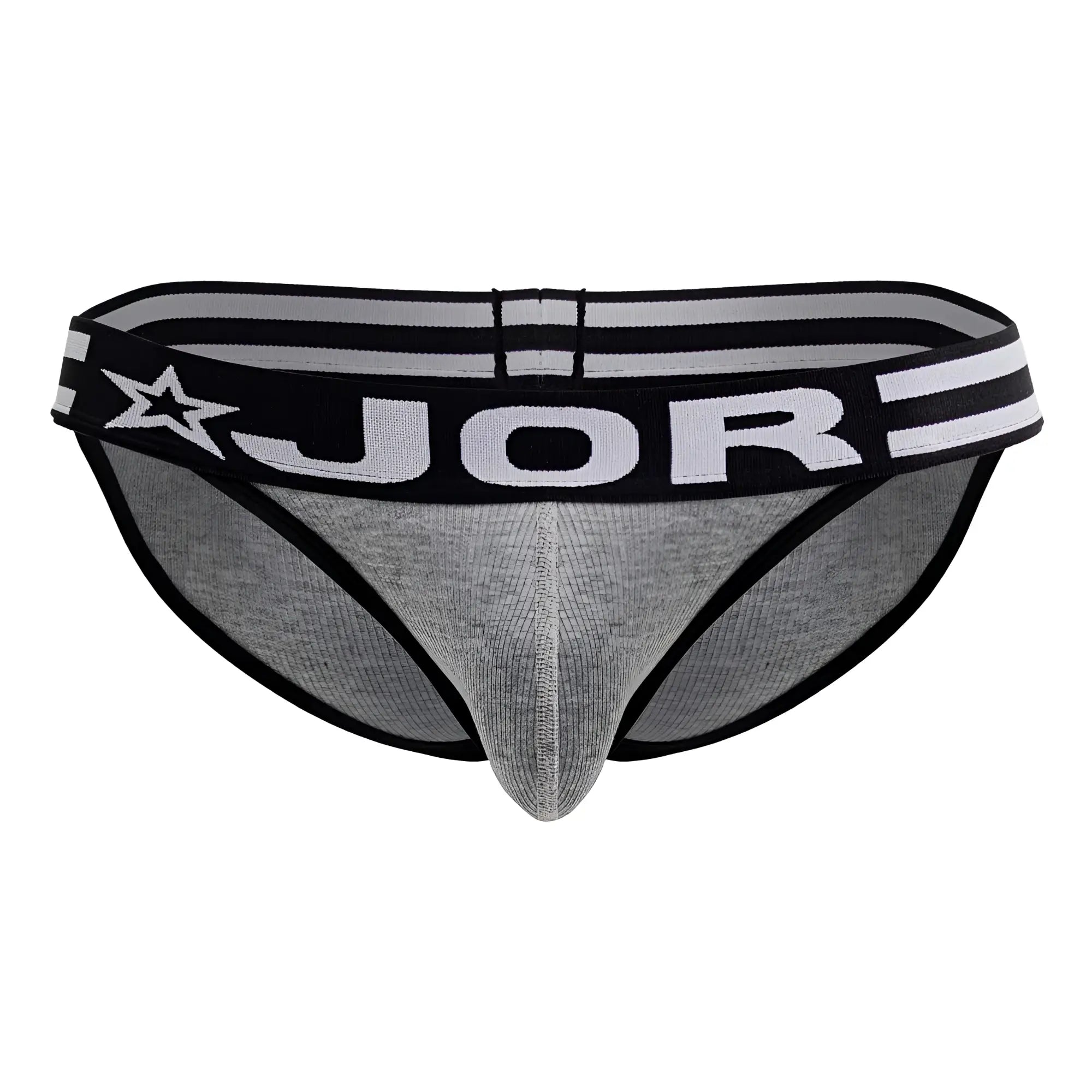 Gray Jor 2255 Rush bikini briefs with black trim and star logo on waistband in breathable fabric