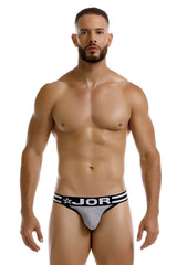 Gray jor 2255 rush bikini briefs with black trim and white lettering designed for comfortable everyday wear