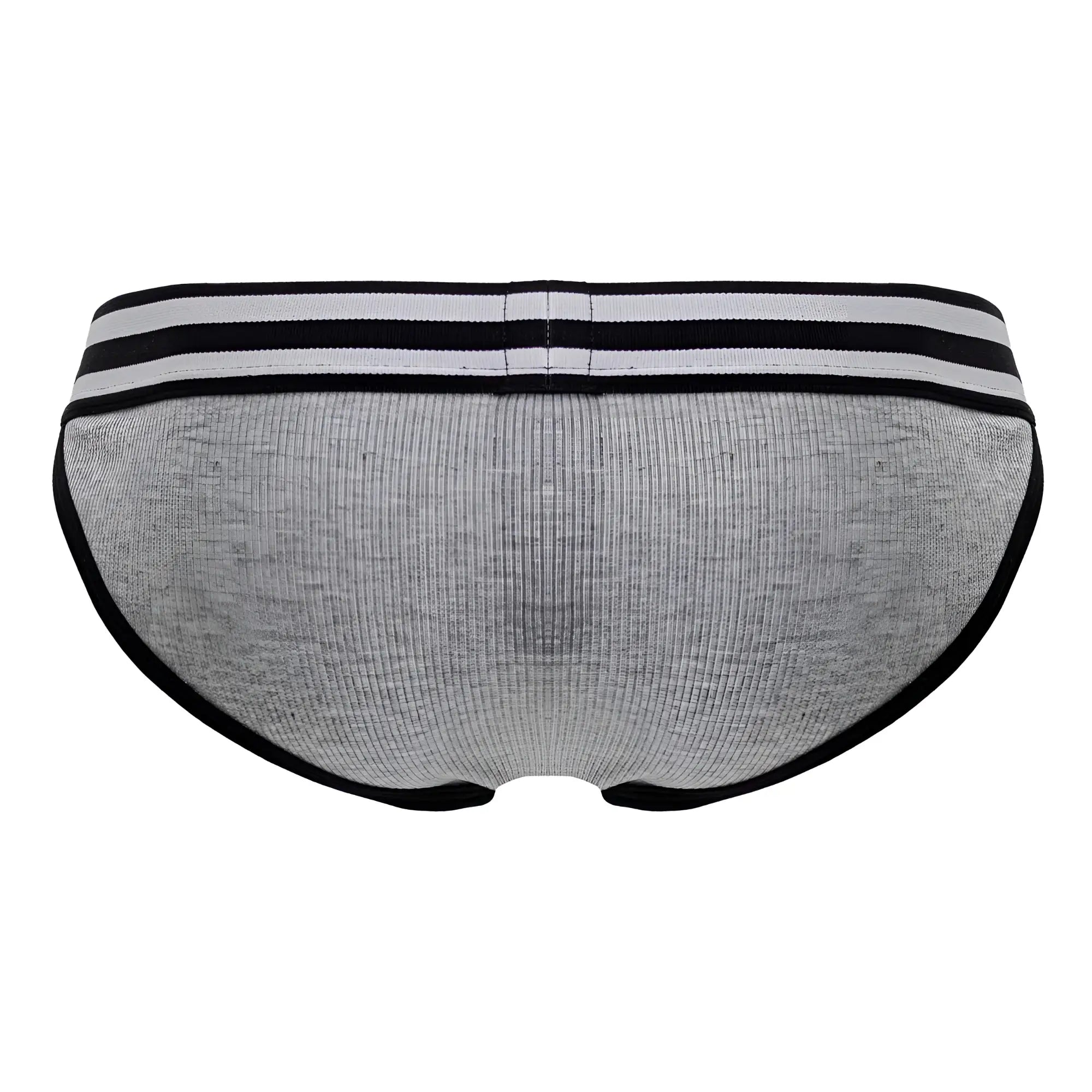 Gray jor 2255 rush bikini briefs with ribbed fabric black trim and two horizontal stripes on the waistband