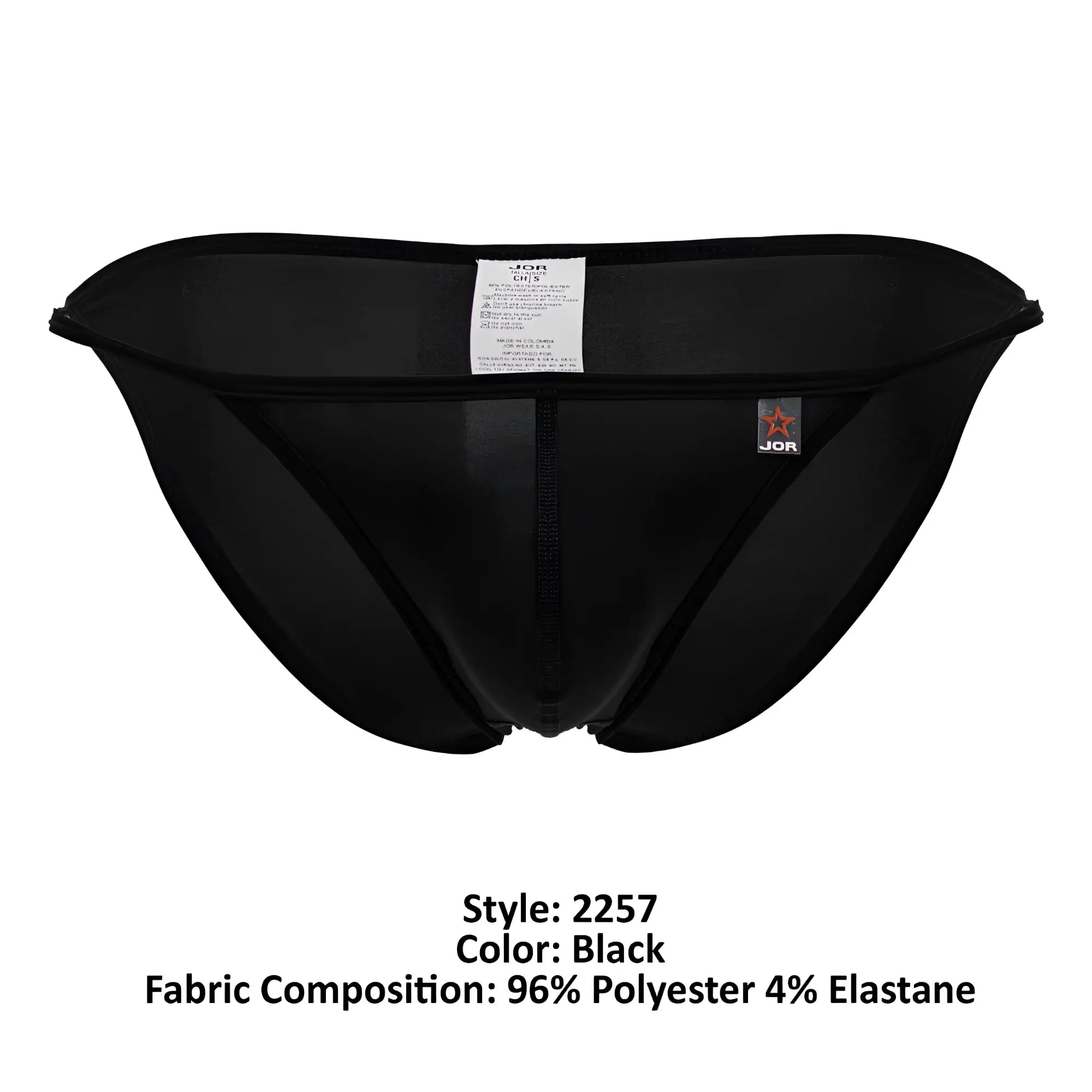 Black jor 2257 axel bikini men’s briefs made from stretchy 96 polyester 4 elastane blend in black color