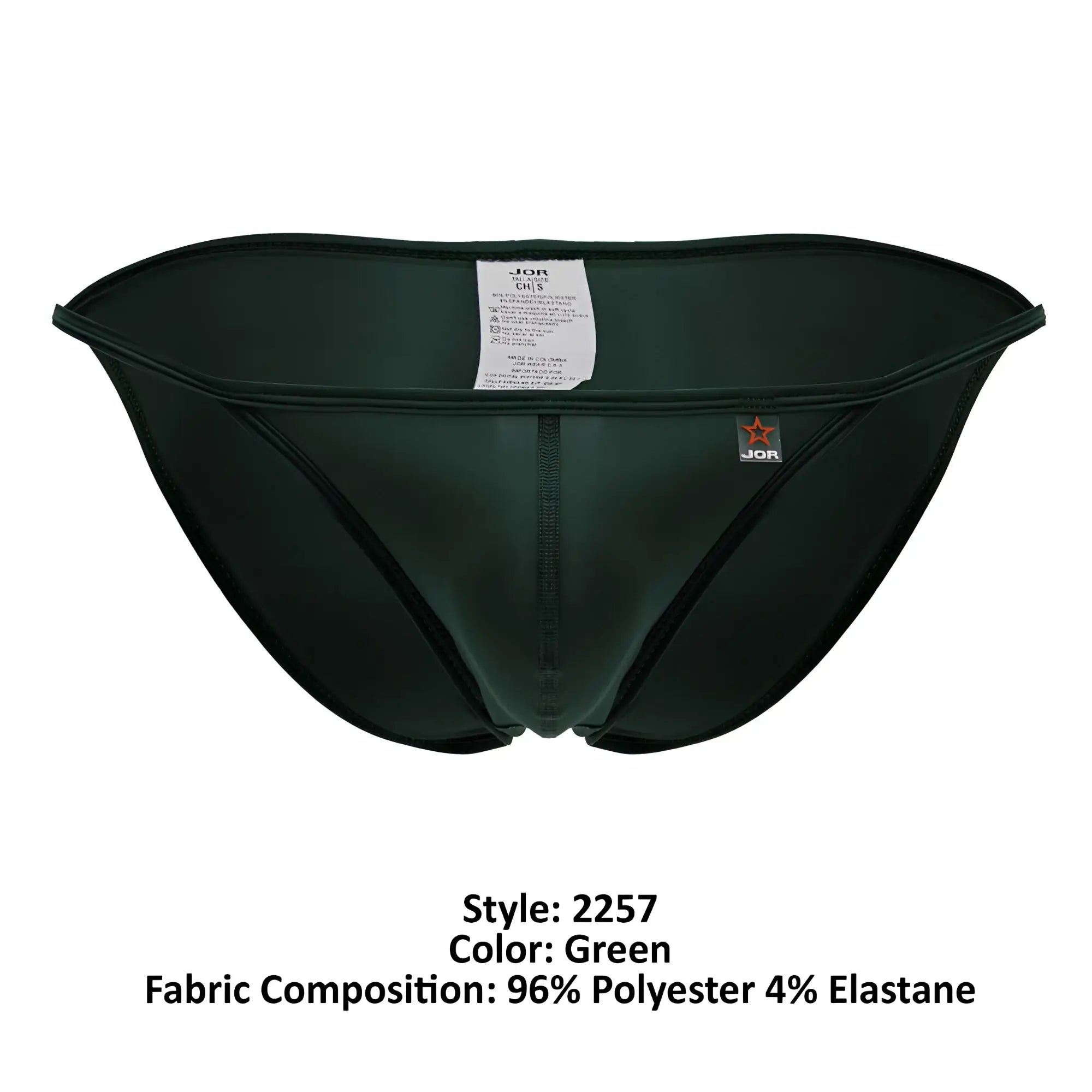 Dark green jor 2257 axel bikini swim trunks with sleek form-fitting design made from 96 polyester and 4 elastane