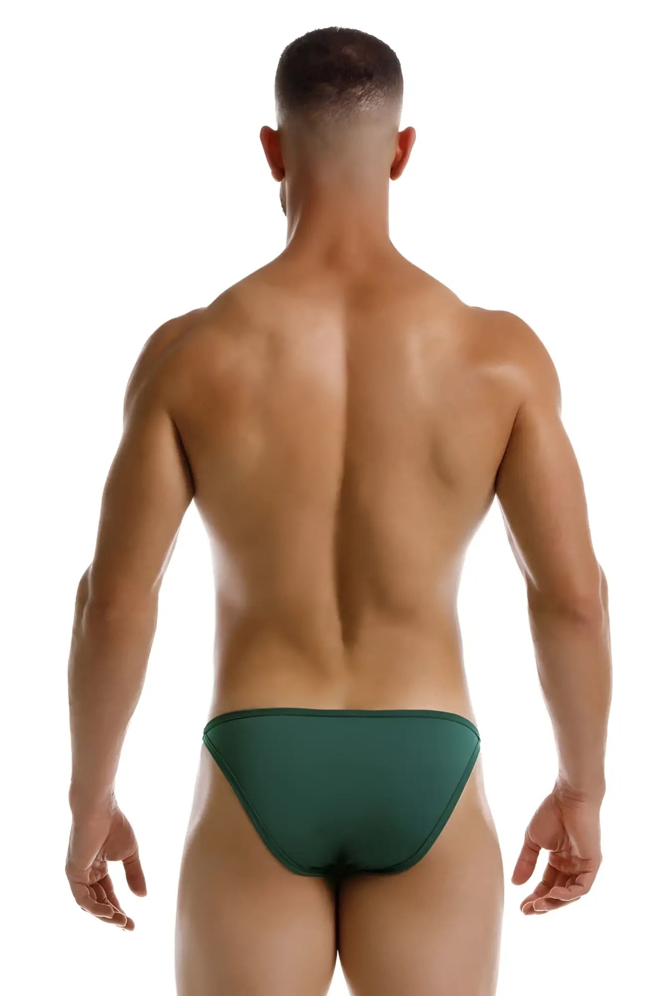 Dark green form-fitting JOR 2257 Axel bikini swim trunks with smooth seamless design shown from the back side