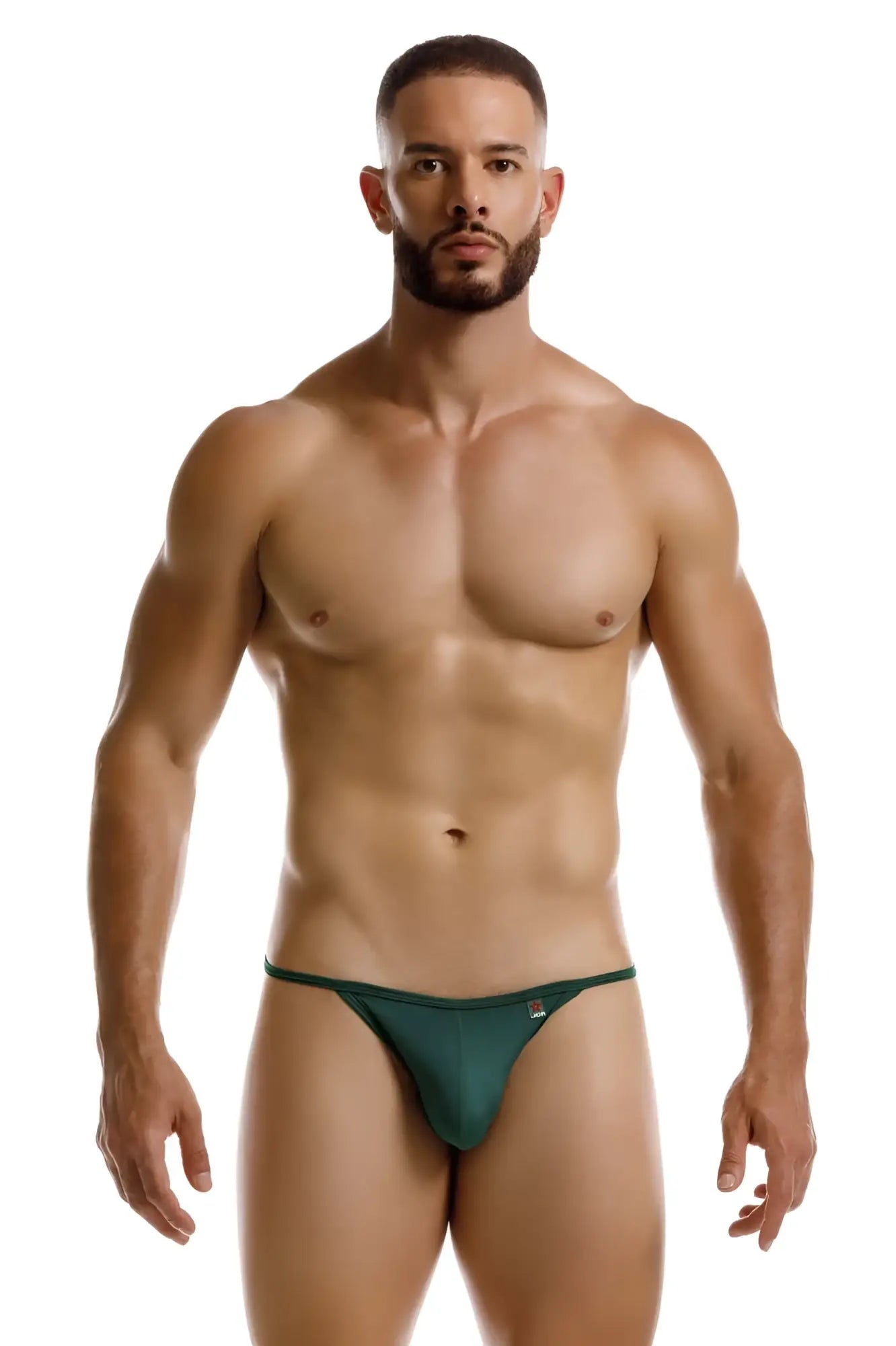 Dark green form-fitting thong bikini with a subtle JOR logo on the side, style 2257 Axel bikini color green