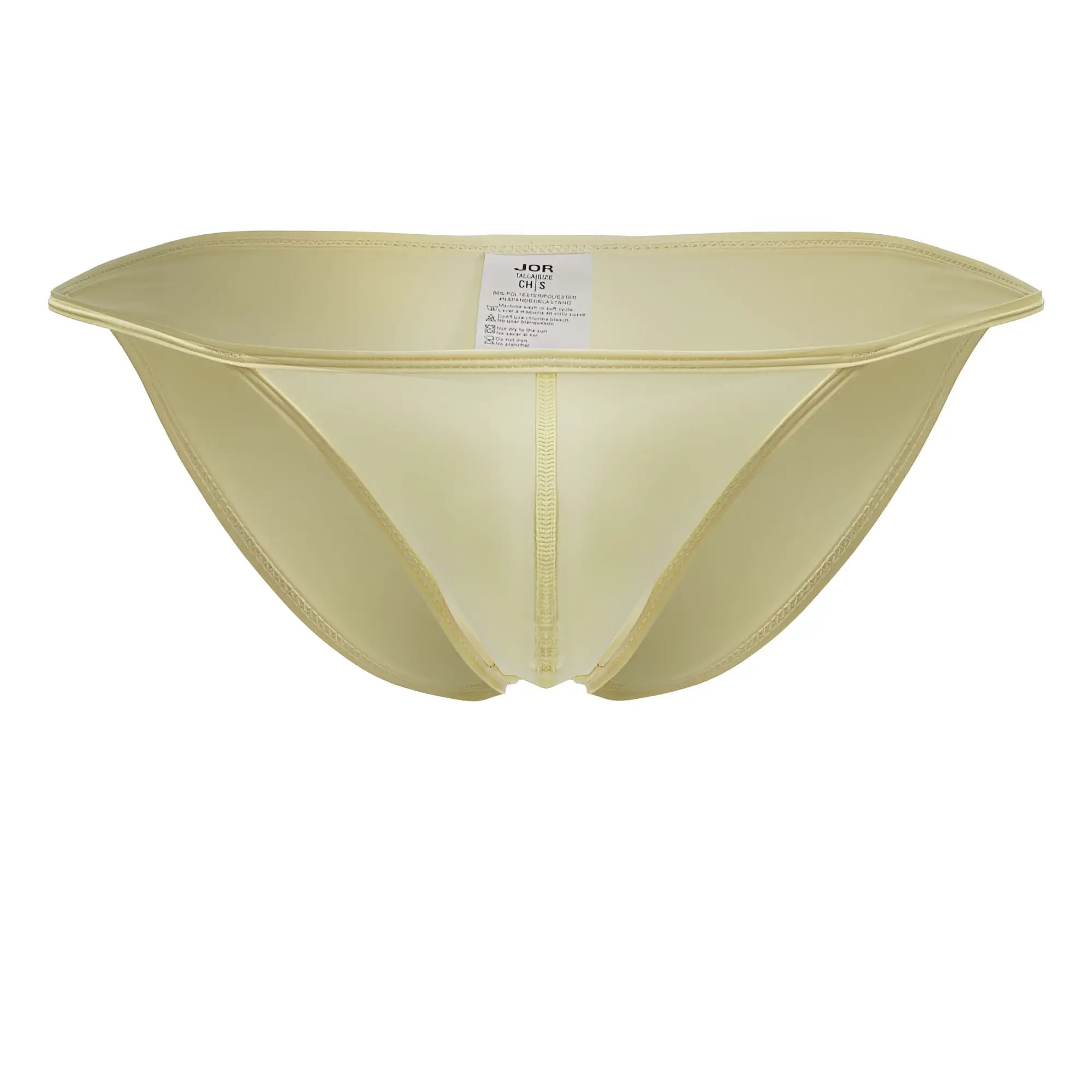 JOR 2257 Axel bikini brief in pale yellow sheer mesh with central zipper and reinforced seams front view