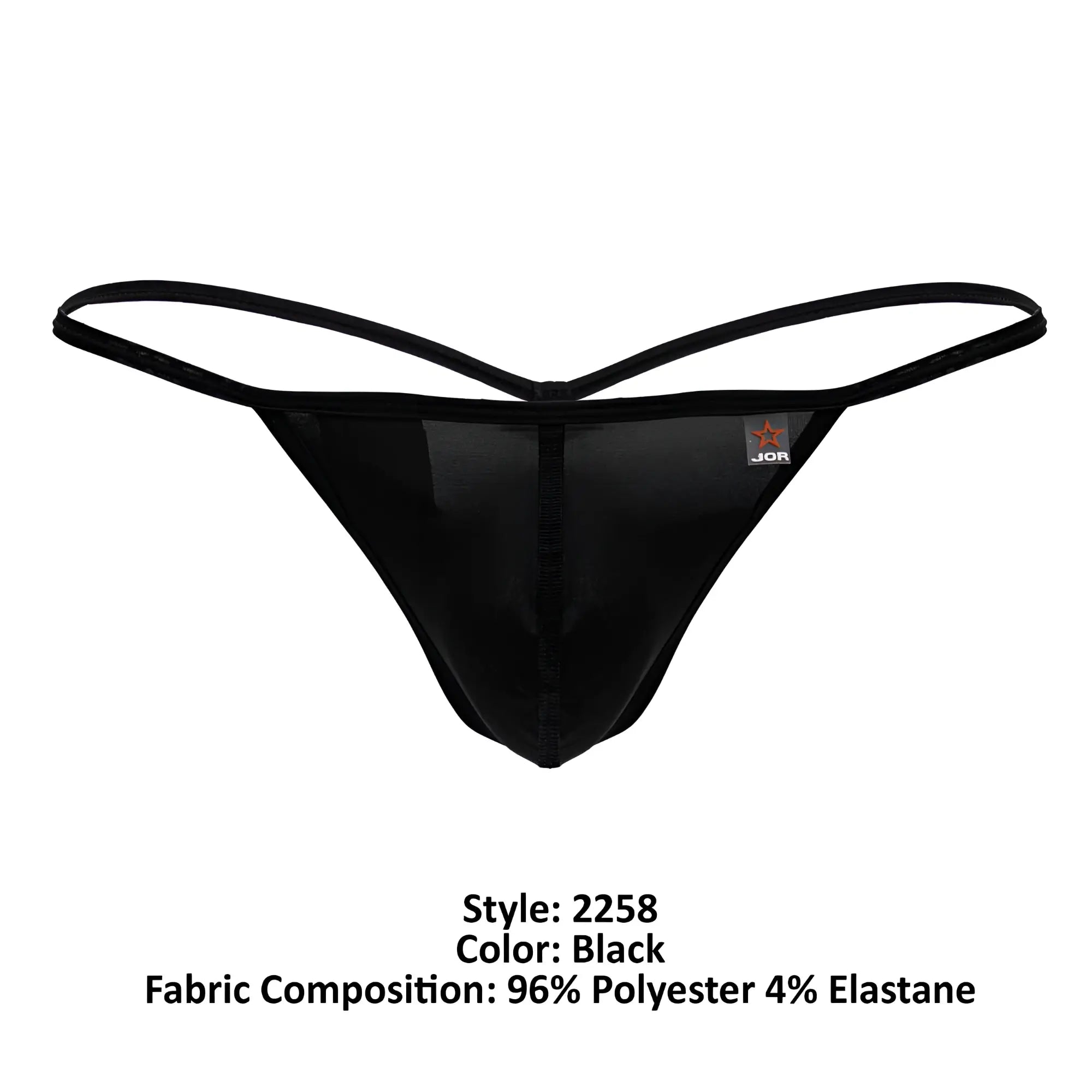 Black jor 2258 axel g-string thong with sheer mesh panel and thin crossed elastic straps visible from the back side