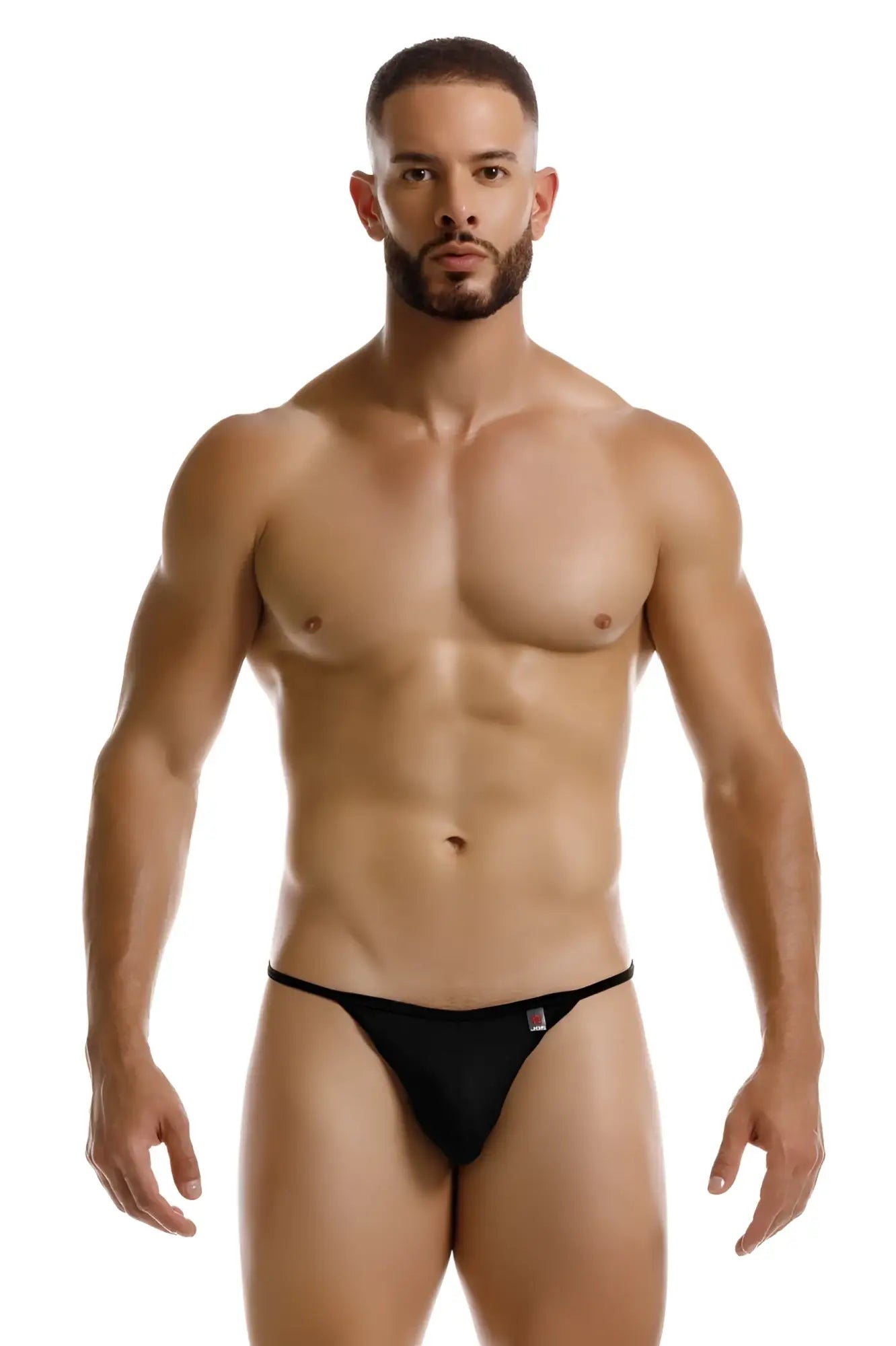 Black JOR 2258 Axel g-string thong with small red and white logo on left hipband shown from the back side