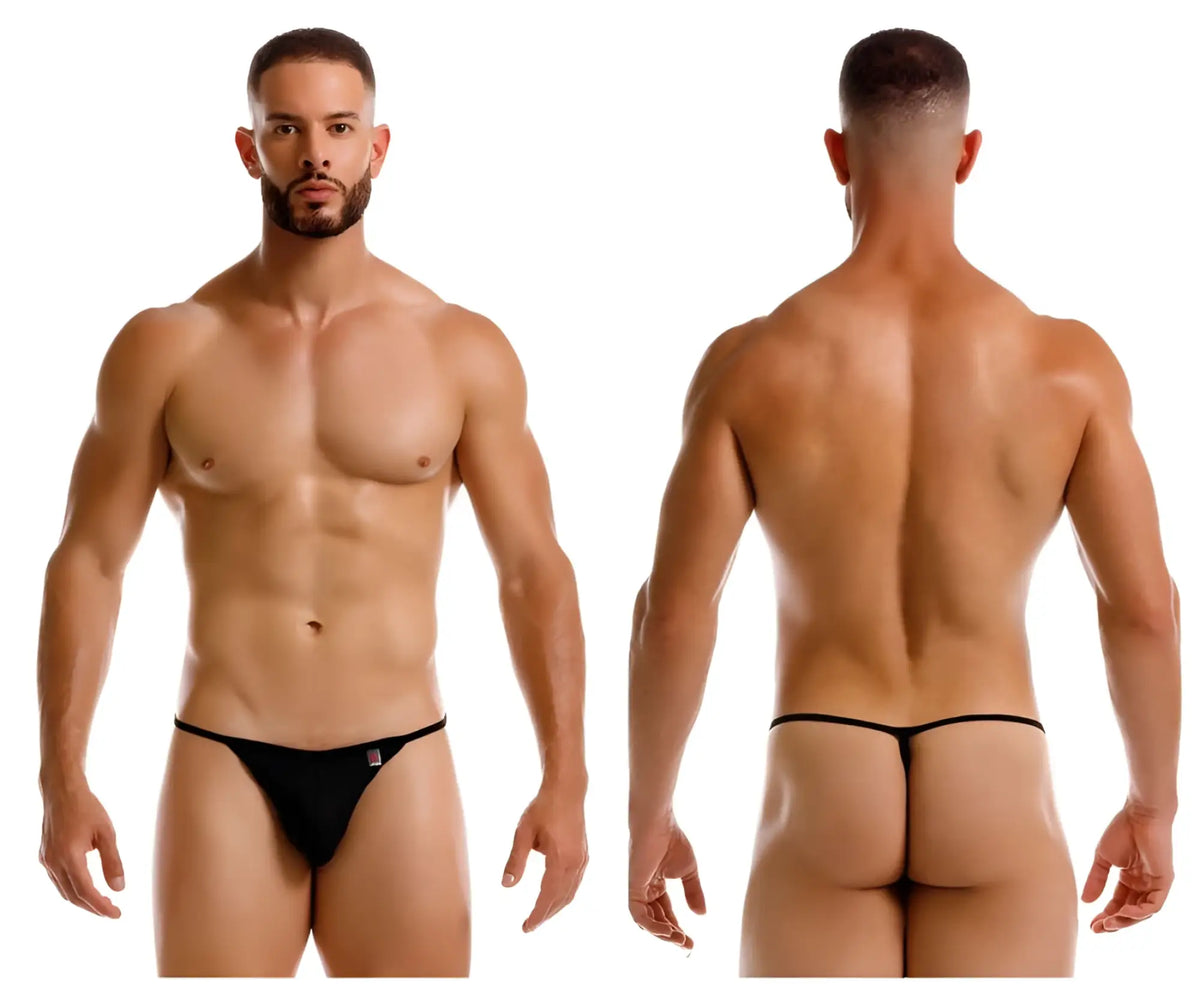 Black JOR 2258 Axel g-string thong featuring a small red and white logo on the left hipband in the back view