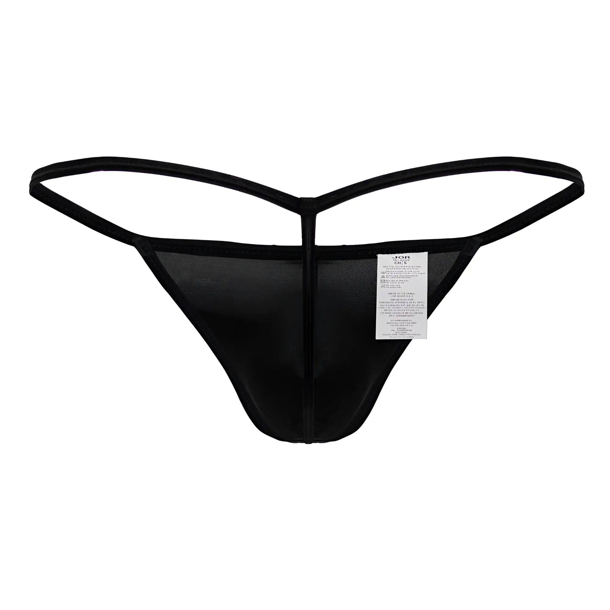 Black JOR 2258 Axel G-string thong with sheer mesh front, solid fabric back, and thin elastic straps showing back side