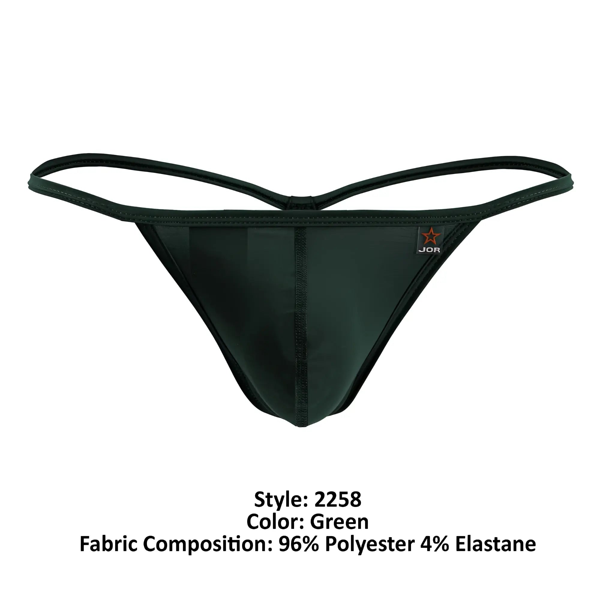 Black green jor 2258 axel g-string thong with thin crossed back straps and smooth stretchy fabric shown from back