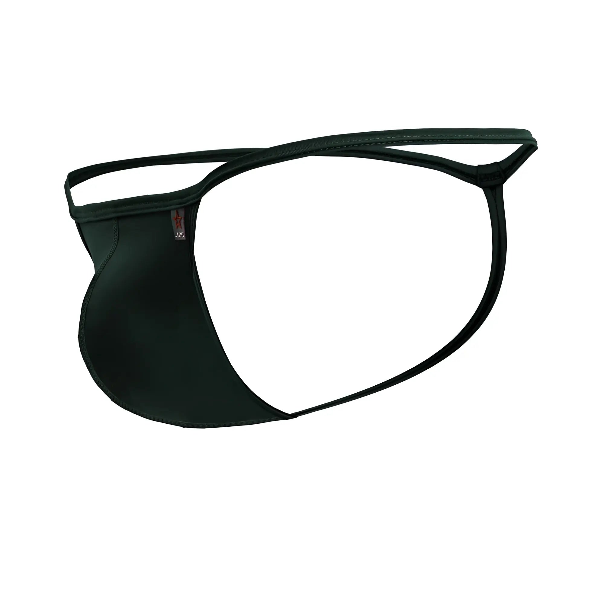 Black sleek form-fitting thong made of smooth elastic fabric minimalist design shown from the back jor 2258 axel g-string green