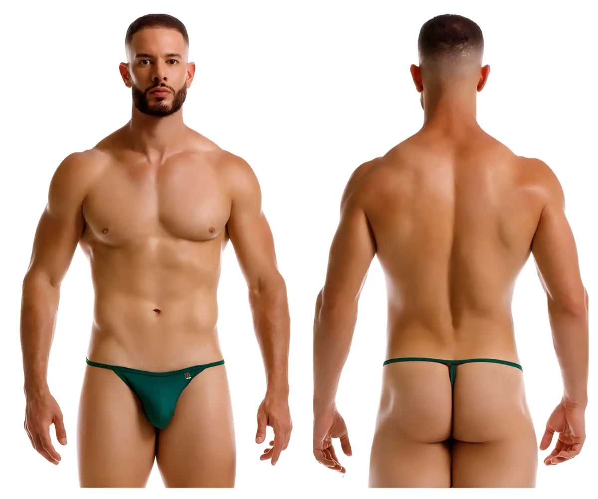 Dark green jor 2258 axel g-string thong with small logo on left hipband shown from the back side