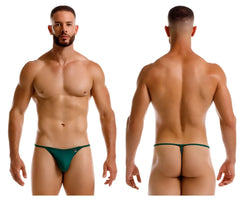 Dark green jor 2258 axel g-string thong with small logo on left hipband shown from the back side