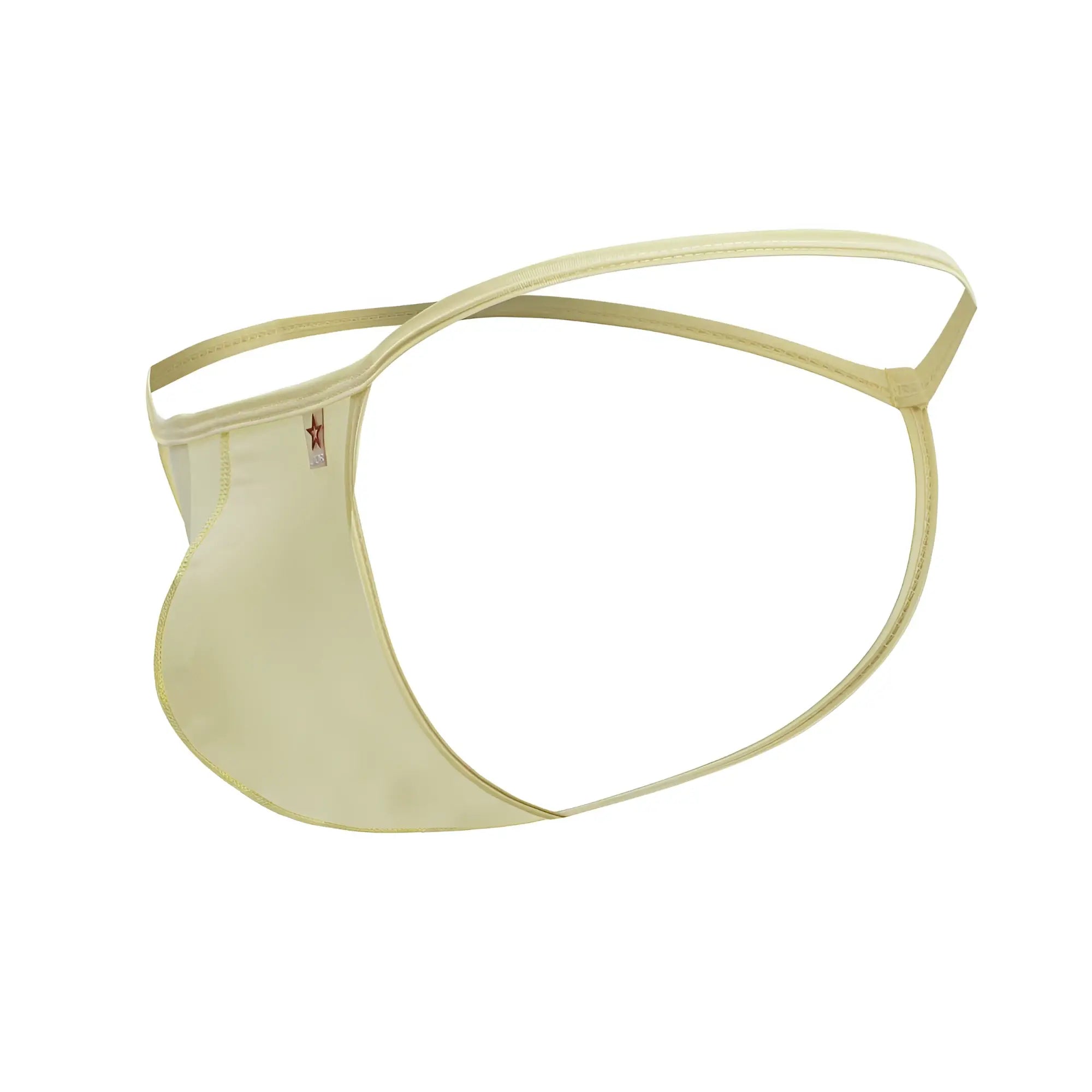 Cream-colored sheer mesh thong with thin elastic waistband and red star logo in JOR 2258 Axel G-String color yellow