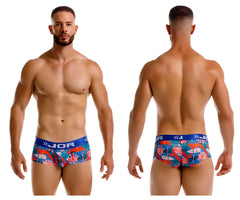 JOR 2269 South trunks color printed blue and red tropical print men’s briefs with star logo on waistband