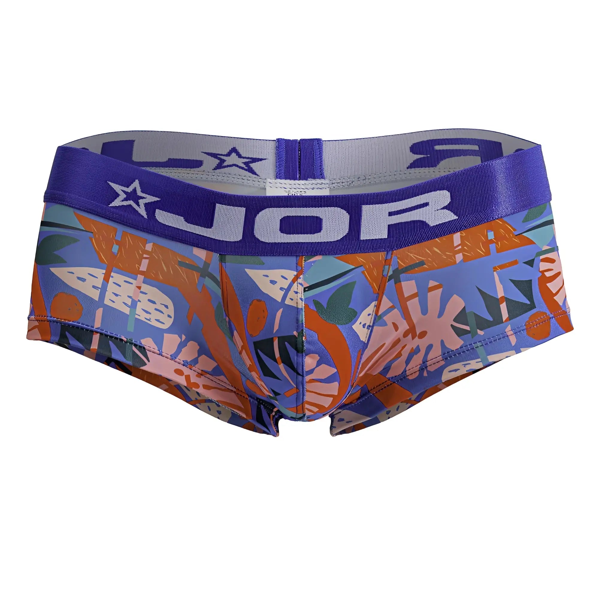 Purple and blue patterned jor 2269 south trunks men’s briefs with tropical leaf and star designs