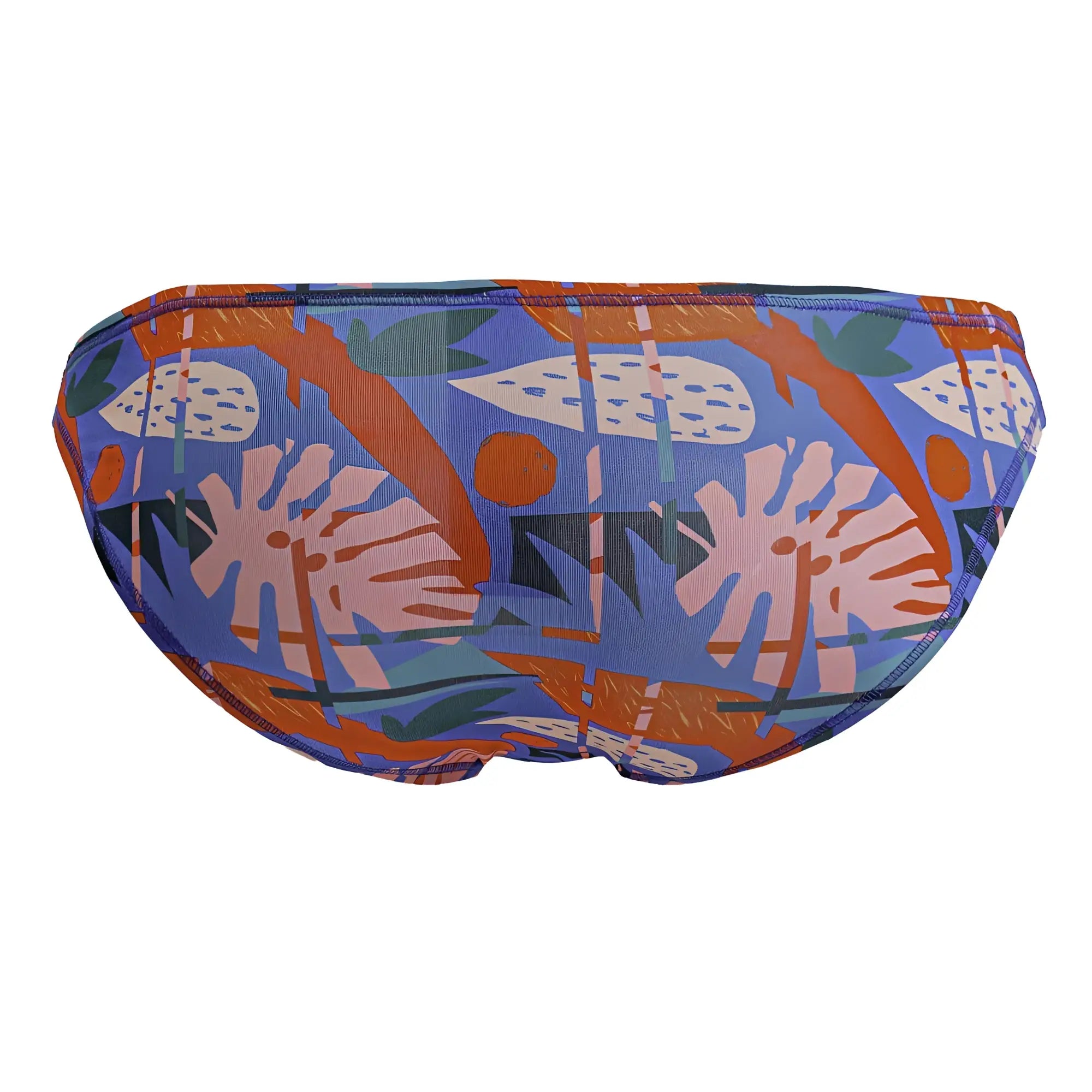 Vibrant blue jor 2270 south bikini color printed swim trunks with bold orange pink and green tropical leaf pattern