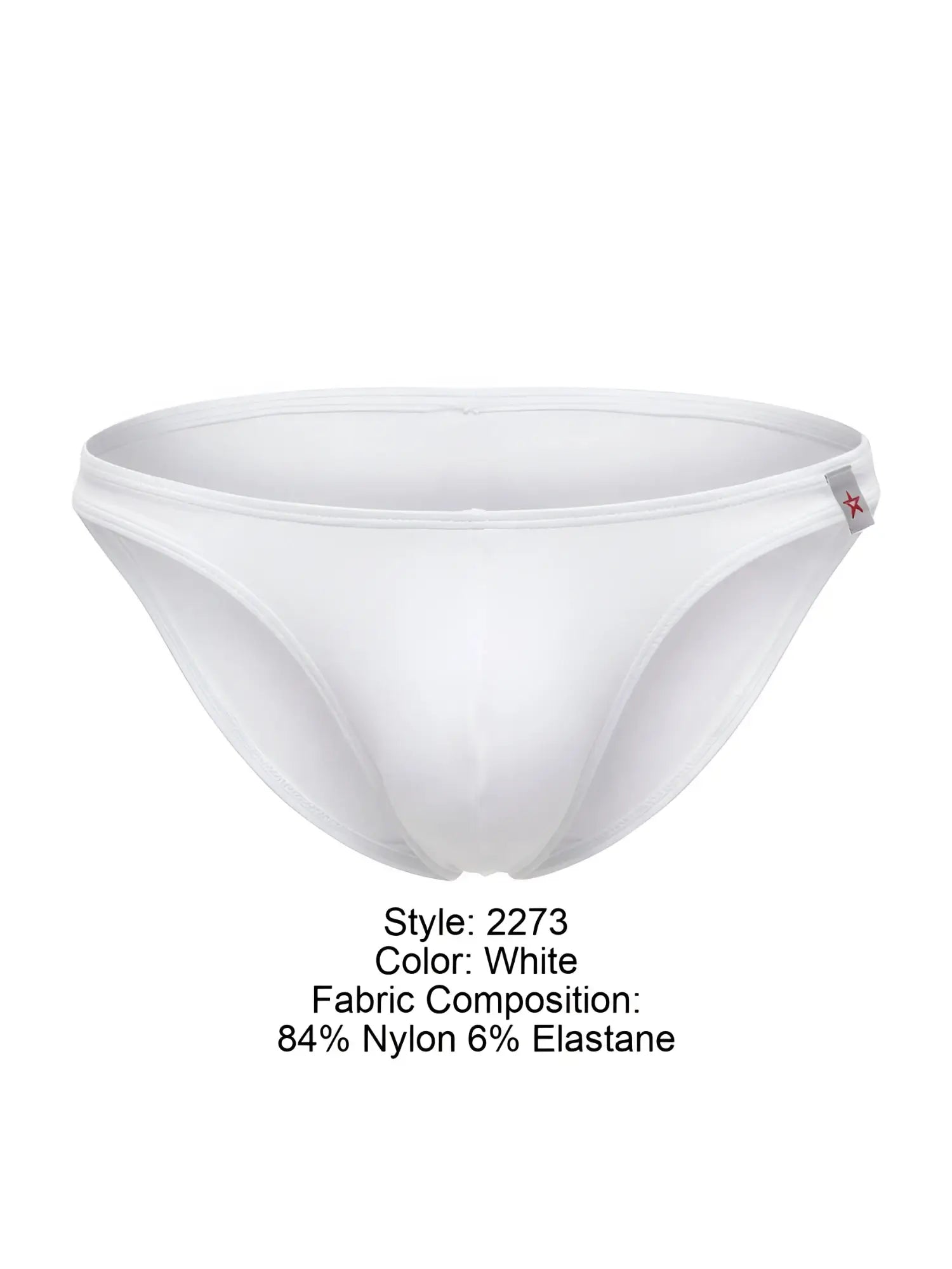 White men’s briefs jor 2273 travel swim bikini made of 84 nylon 6 elastane with red star logo waistband