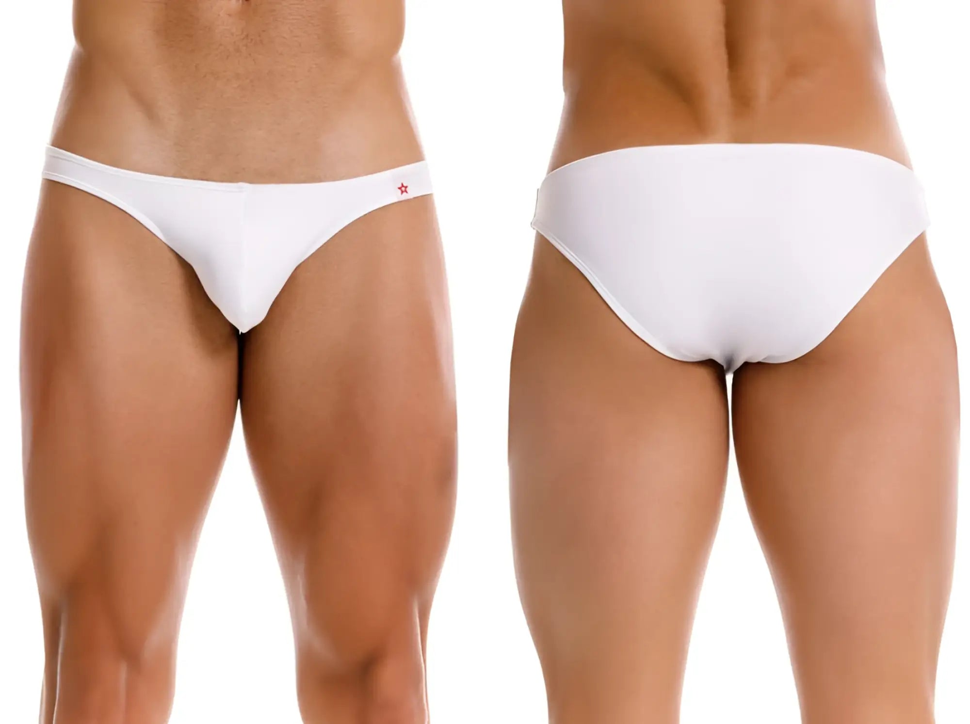 White jor 2273 travel swim bikini briefs with a red star logo on the waistband for beach and pool use