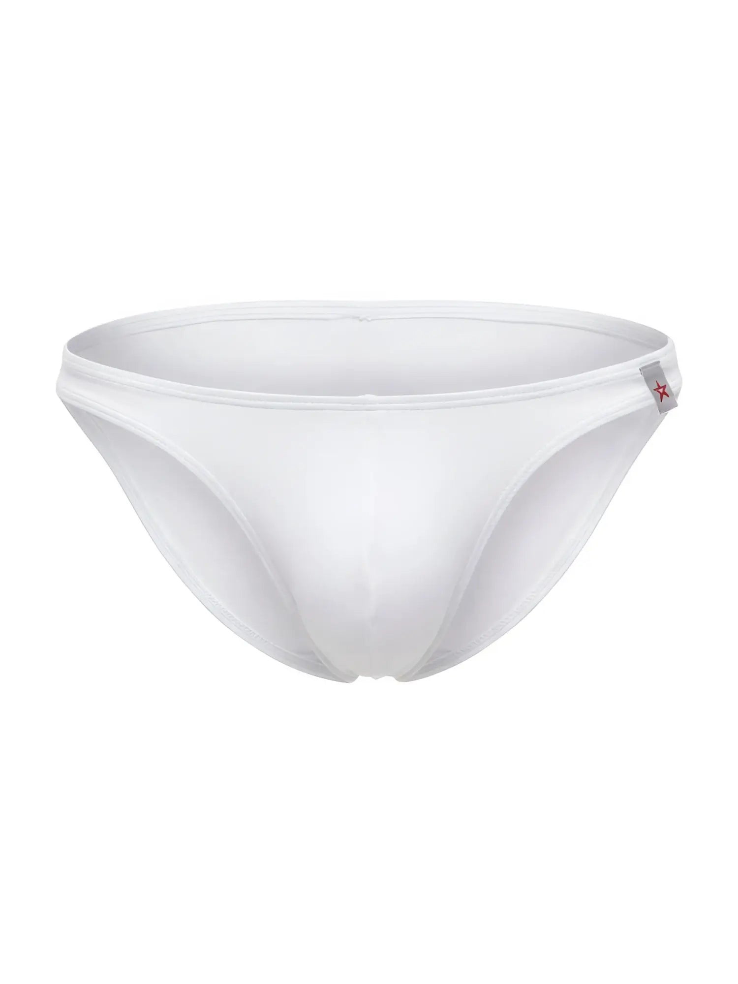 White seamless JOR 2273 travel swim bikini briefs with minimalist design and small red star logo on the side