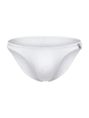 White seamless JOR 2273 travel swim bikini briefs with minimalist design and small red star logo on the side