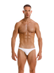 White jor 2273 travel swim bikini briefs with subtle red logo on waistband perfect for swimwear use