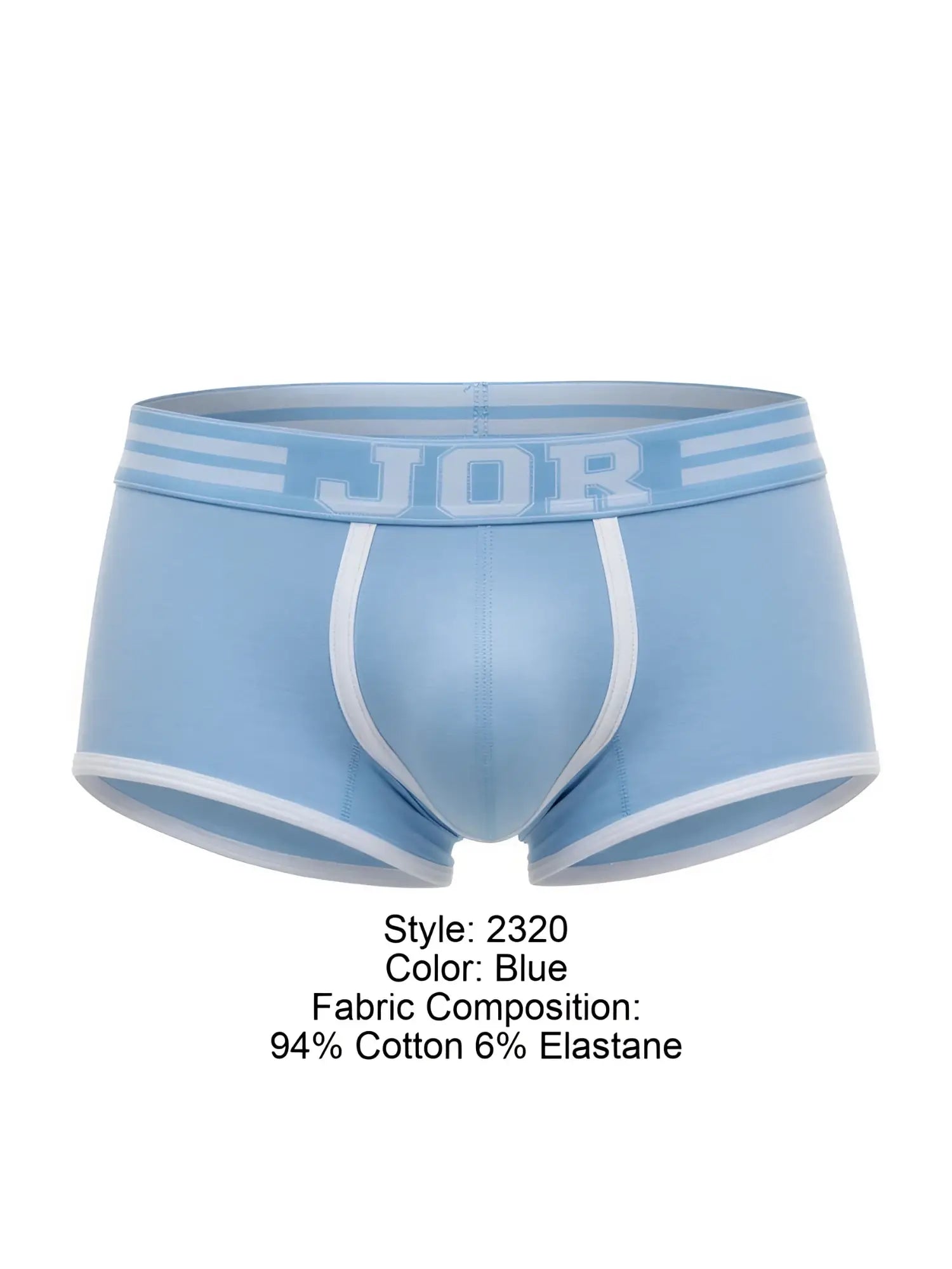 Blue jor 2320 college trunks men’s briefs with light blue fabric white trim and elastic waistband