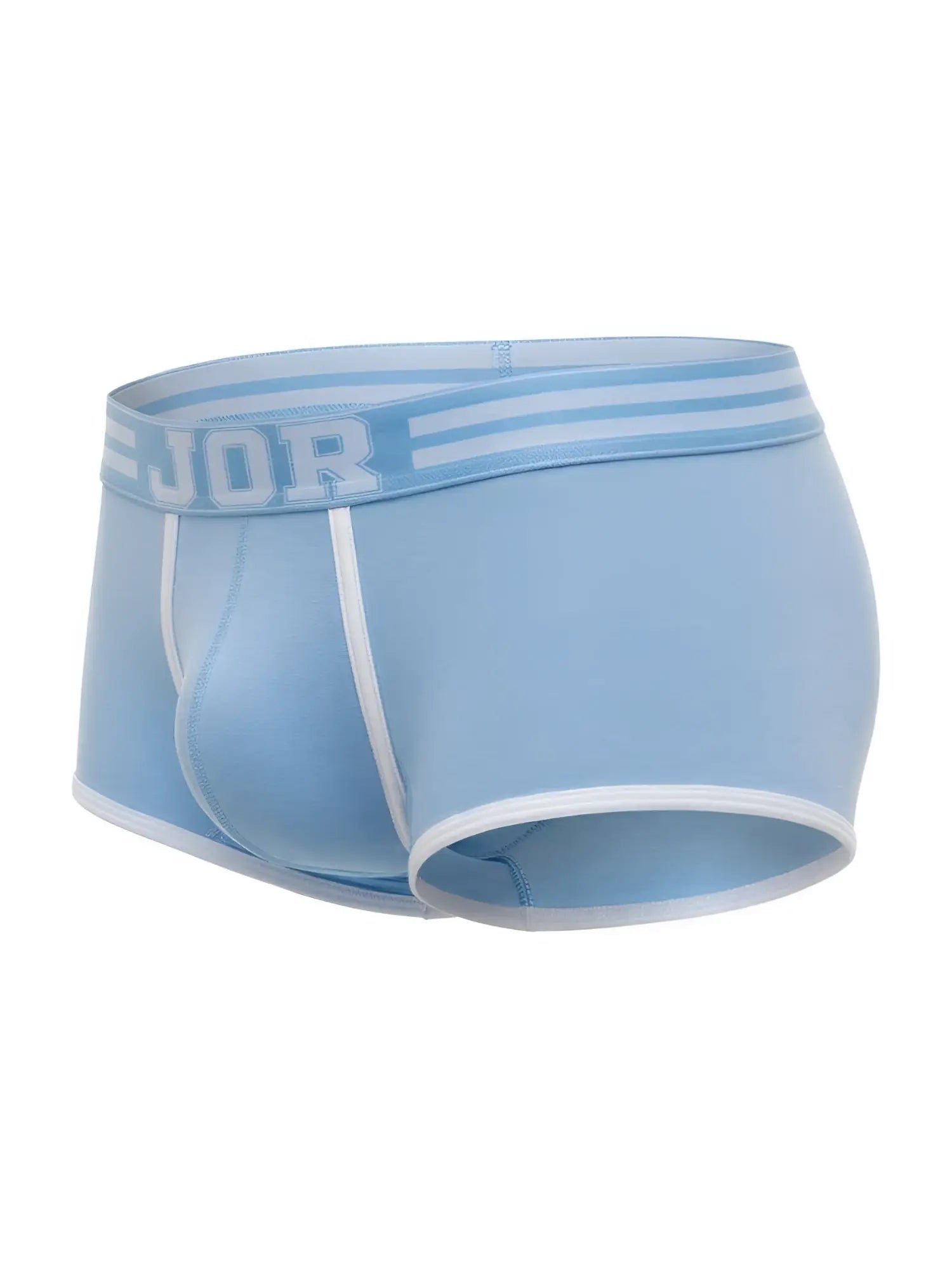Light blue JOR 2320 College trunks men’s briefs with white trim and striped waistband for comfortable wear