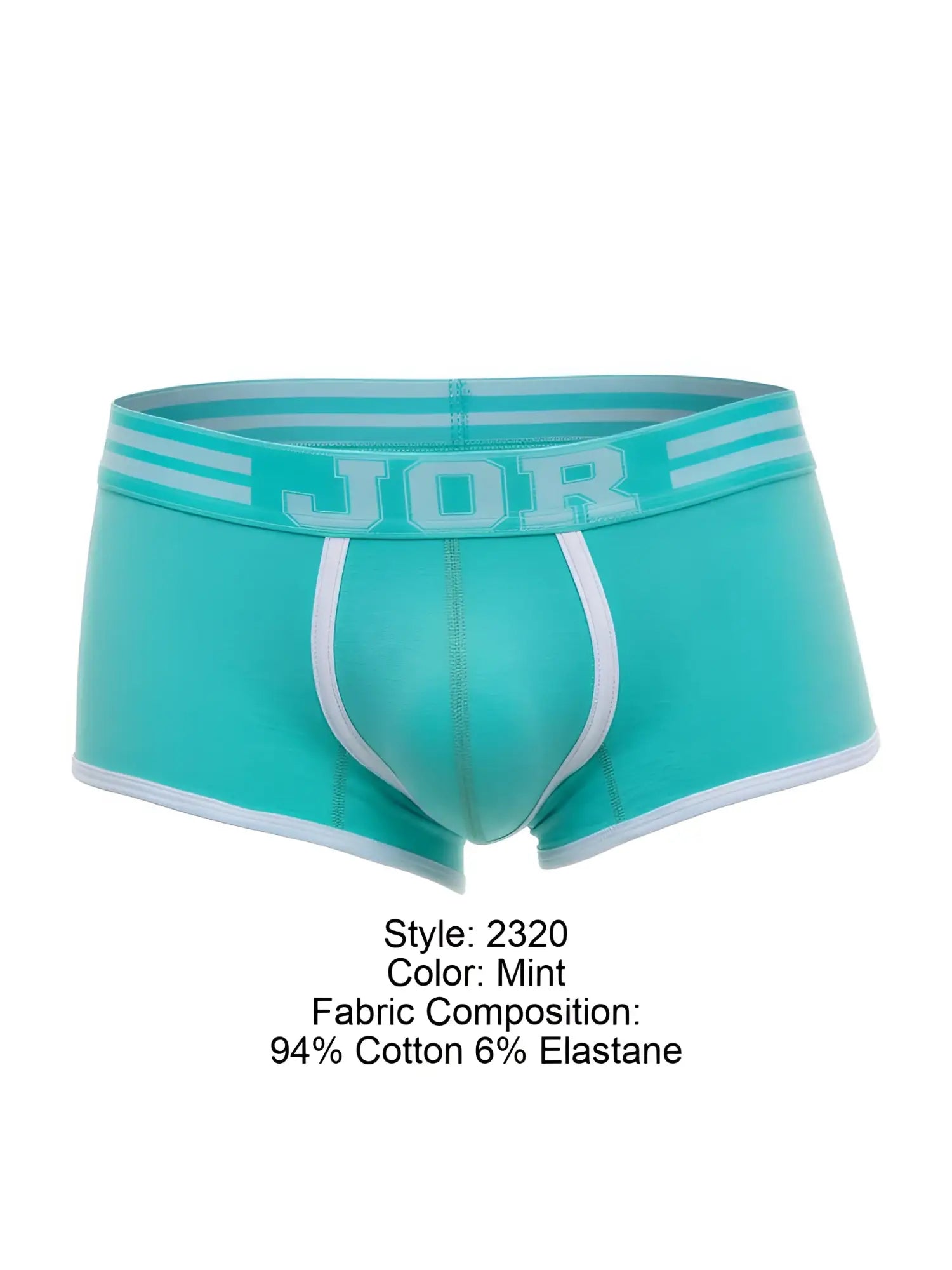 Mint-colored jor 2320 college trunks mens briefs with white trim and elastic waistband for comfortable wear