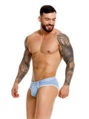 Light blue jor 2321 college briefs with white trim and subtle logo on waistband in comfortable athletic fabric