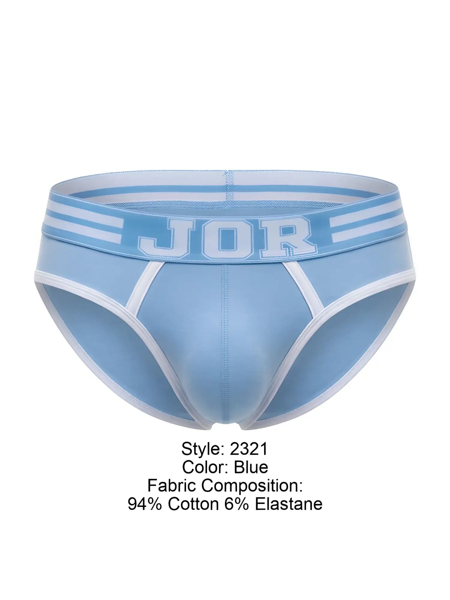 Light blue jor 2321 college briefs with white trim and waistband stripes in comfortable fabric