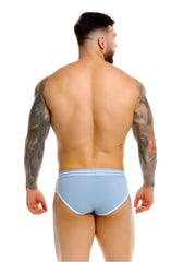 Jor 2321 college briefs in light blue with white trim and three horizontal waistband stripes for comfortable fit