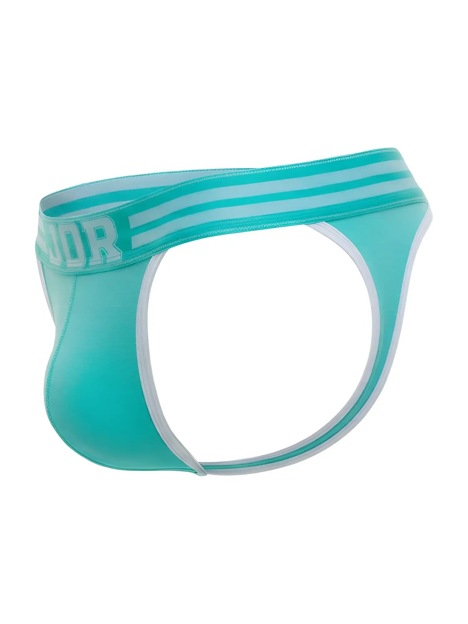 Turquoise and white striped men’s briefs with branded waistband from jor 2323 college thongs color mint collection