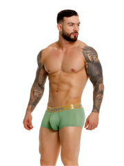 Green jor 2326 Soho trunks boxer briefs with gold waistband featuring jor brand name in black lettering