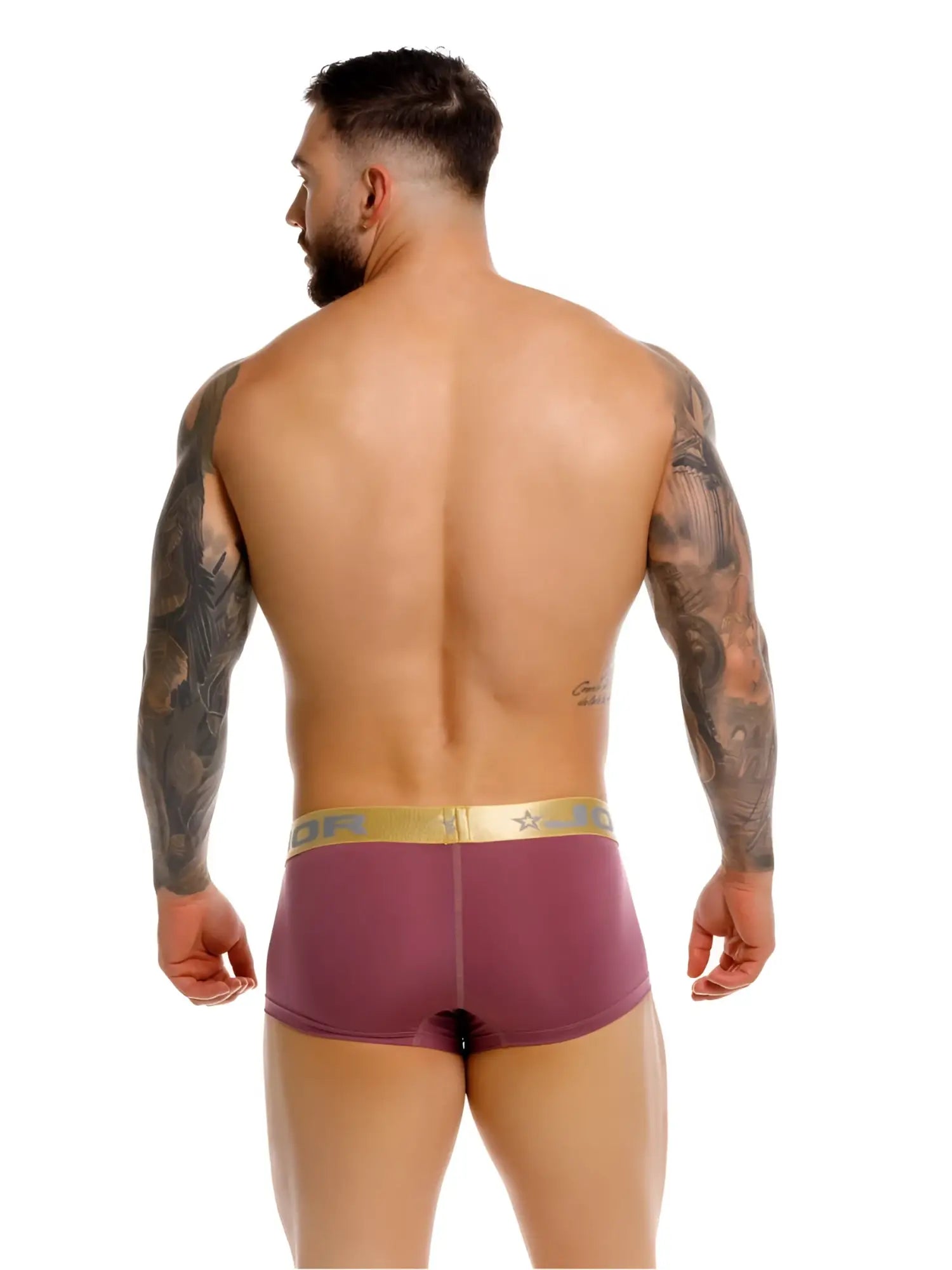 Maroon JOR 2326 Soho trunks boxer briefs with gold elastic waistband featuring brand logo in comfortable fabric