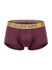 Maroon jor 2326 soho trunks boxer briefs with a gold waistband featuring brand name and star logo in wine color