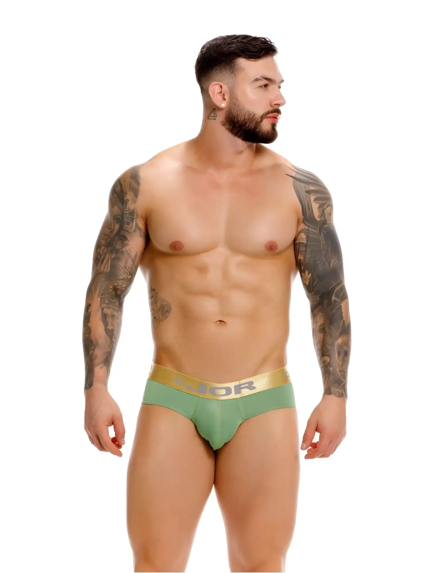 Green jor 2327 soho briefs with gold elastic waistband made from comfortable breathable fabric