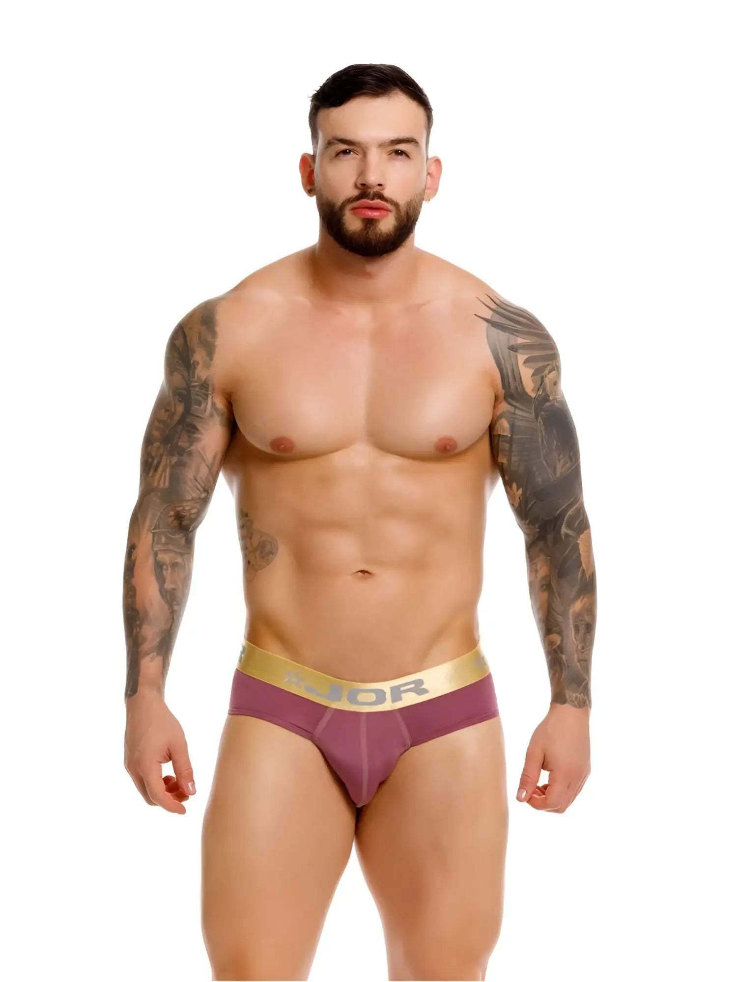 Purple JOR 2327 Soho briefs with a gold Dior waistband featuring the logo in wine color for stylish comfort