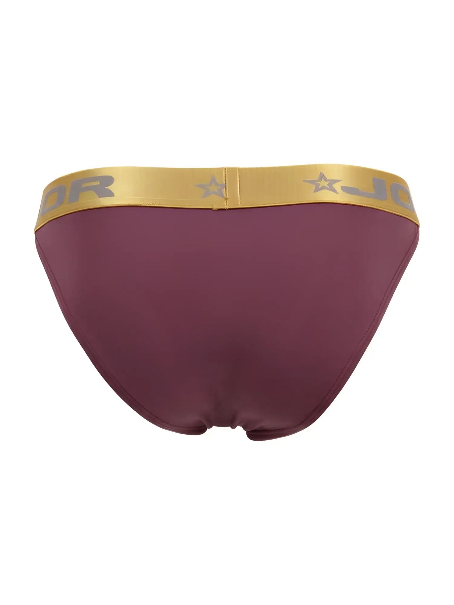Maroon jor 2328 soho bikini briefs with gold jordan logo waistband and star motifs in wine color