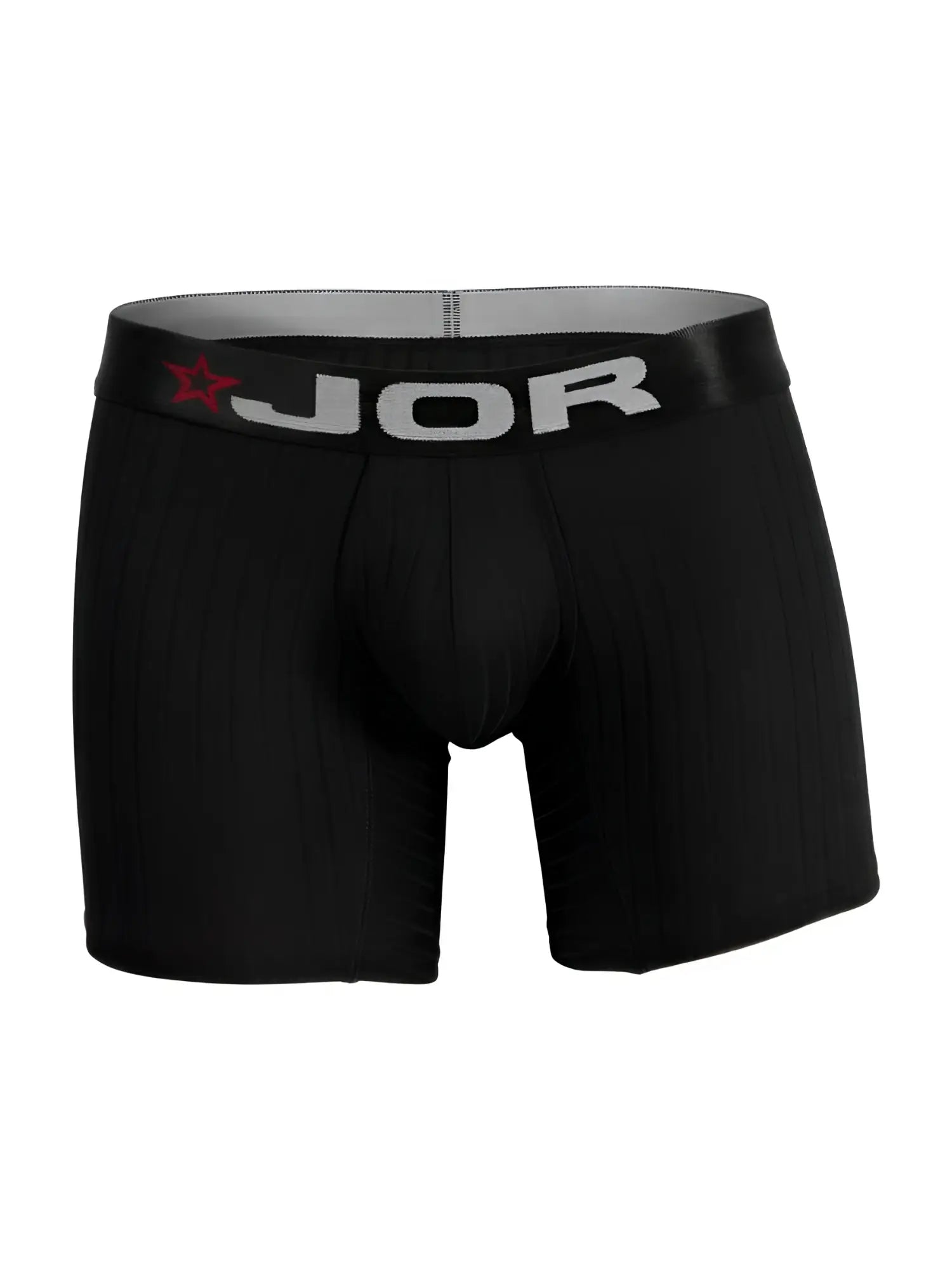 Black jor 2329 cronos boxer briefs with gray waistband featuring brand name and red star logo for comfortable wear