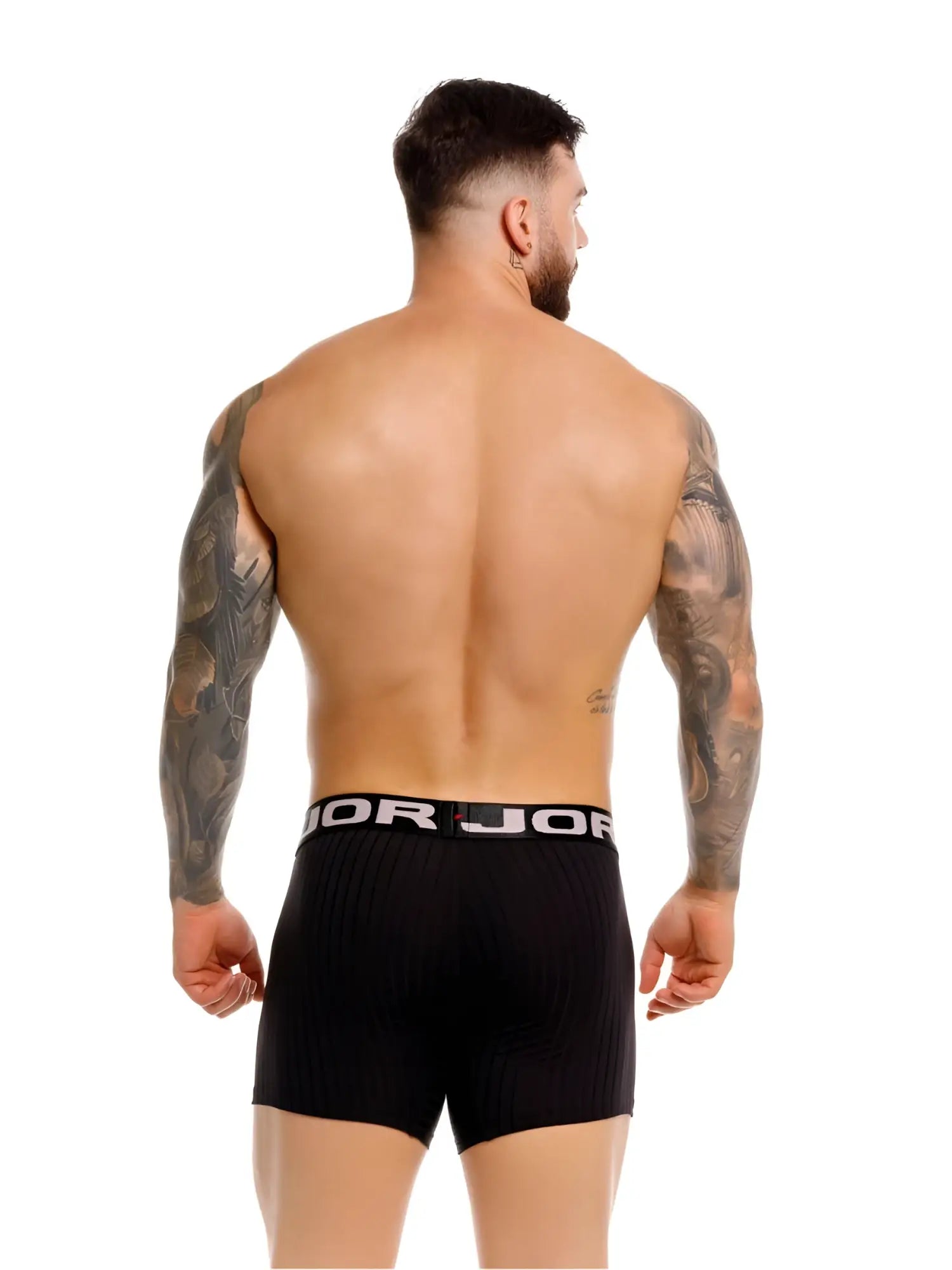 Black ribbed boxer briefs with white jor logo on waistband jor 2329 cronos boxer briefs color black front view