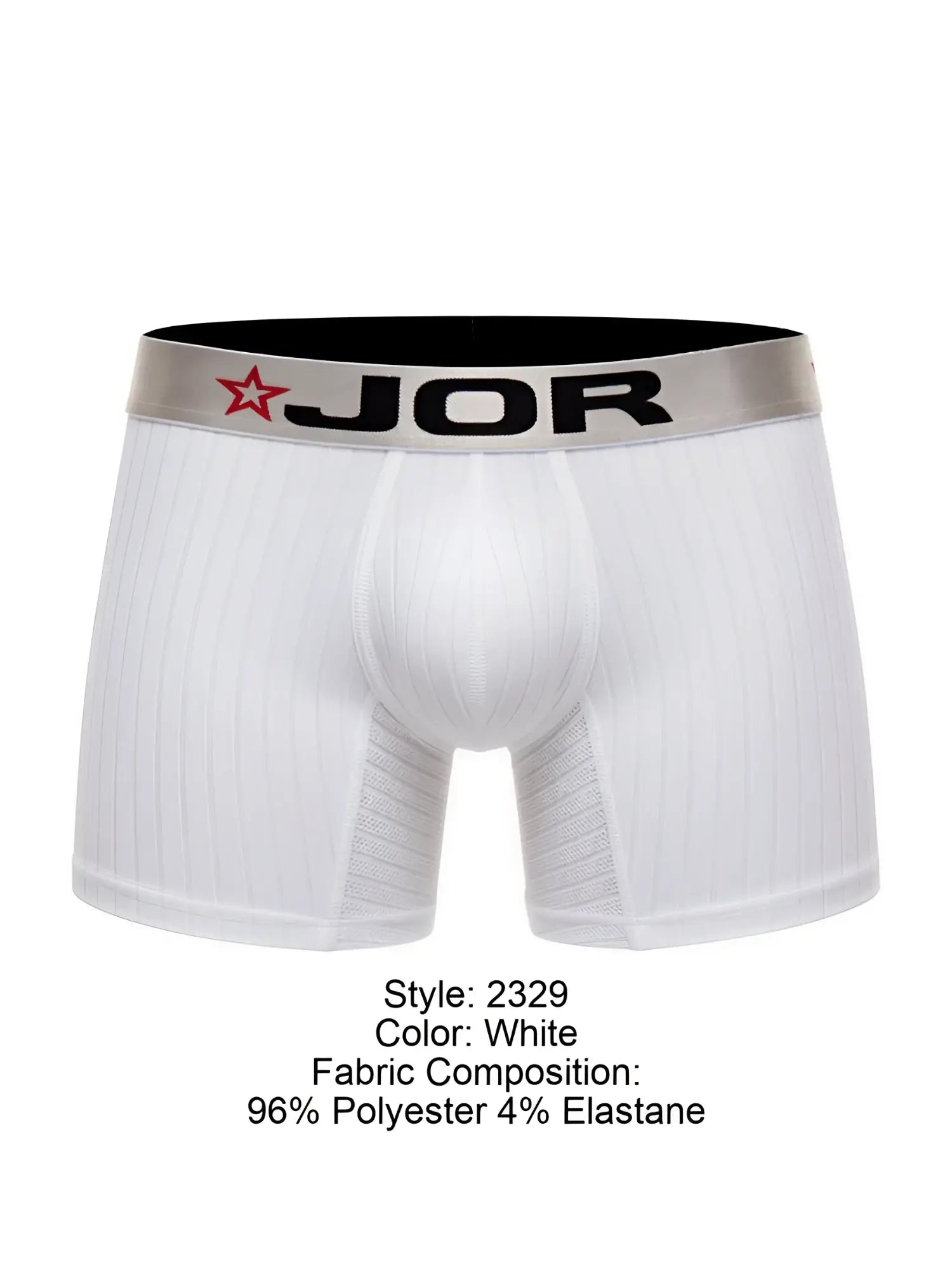 White jor 2329 cronos boxer briefs with silver waistband red star made from 96 polyester 4 elastane