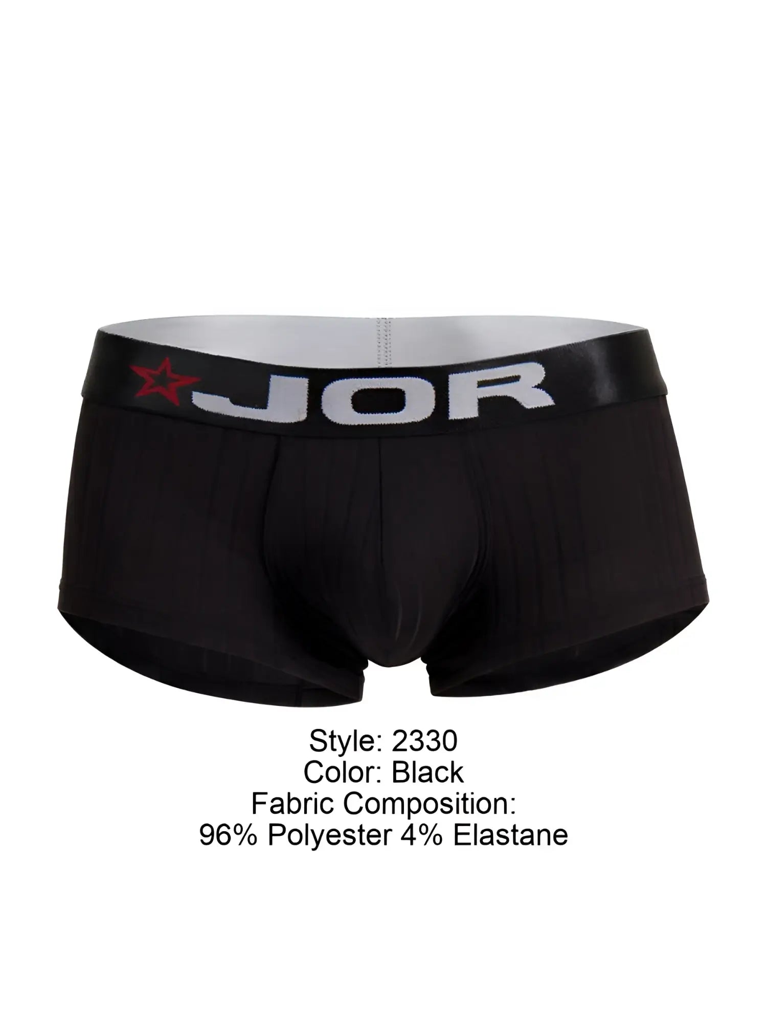 Black jor 2330 cronos trunks briefs with a gray waistband featuring the brand name and red star logo