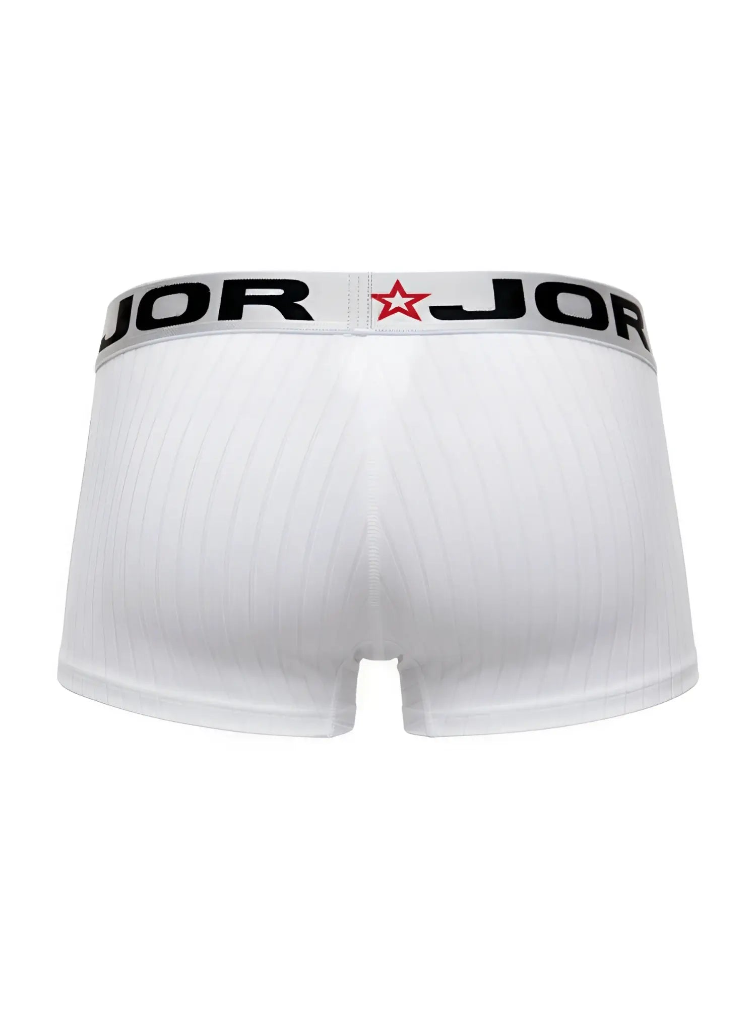 White jor 2330 cronos trunks boxer briefs with ribbed texture and black waistband featuring brand name and red star logo