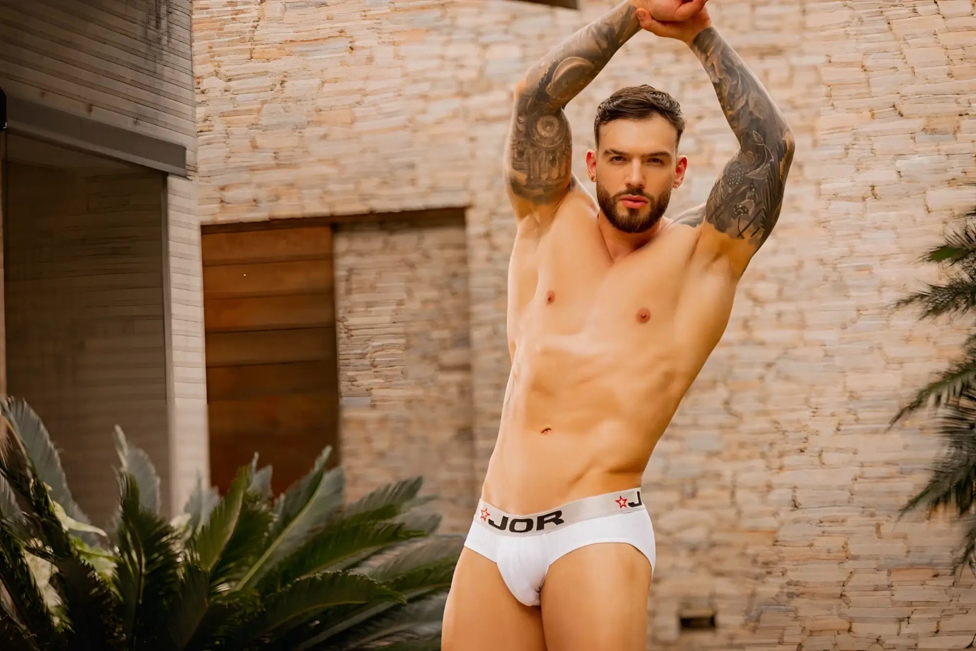 White jor 2331 Cronos briefs in cotton with a red star logo on the waistband front side visible