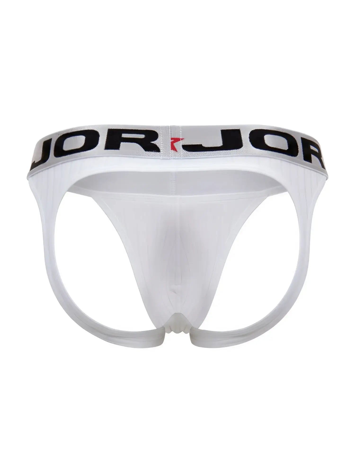 White jor 2332 cronos jockstrap briefs with black and red logo band designed for athletic support