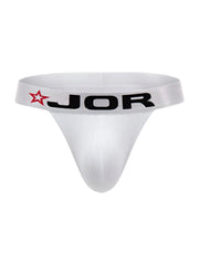White jor 2333 cronos thong with black logo and red star on waistband in white fabric for comfortable wear